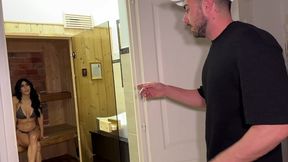 the technician fucks the wife in the sauna while her husband is away