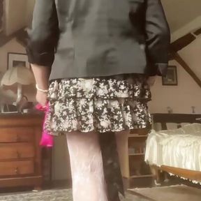 Dressed with a mini floral skirt