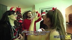 Watch this naughty brunette cheat on her husband with a naughty Santa in POV Christmas sex video!