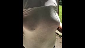 Day at the park with no bra see through shirt