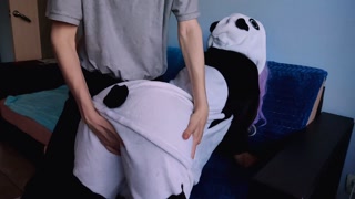 Cute girl with purple hair is delighted with my penis