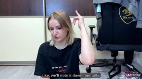 Young blonde babe dominates her boyfriend in roleplay Monopoly game