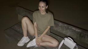Outdoor Park Bench Fuck - Nighttime Blowjob and Cum on Face