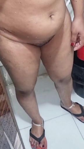 Desi wife shower in bathroom.   Clip 1