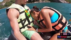 Public blowjob from Asian teen on jetski with BF