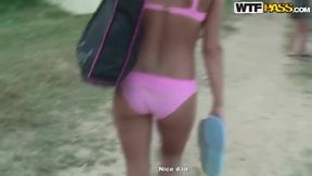 Hot Jennifer taking a walk with her friend in her underwear only