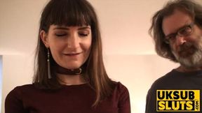 UKSubSluts com - Submissive girl with big boobs passionately rides leash around her neck