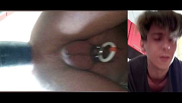 A passive cute twink gets a powerful anal fuck with a big dildo that makes him squirt hands-free from two angles.
