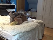 lycra snake has fun with sex doll in jeans and pantyhose