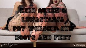 POV worship our shiny boots and feet in fishnets Kiro Queen & Lunastazja