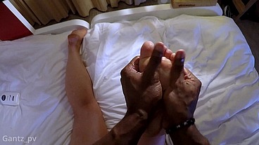 Olga Cabaeva massaged after a hard days shooting