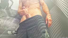 See me shoot three loads in a shared stall &#x2014; bold and scorching