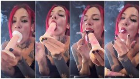Chainsmoking parliament, blowjob to a dildo