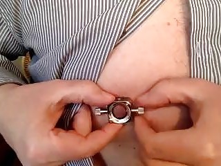 Nasty dude loves putting clamps on his nipples BDSM porn