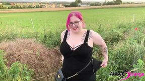 Dirty Deutsch BBW Abby Strange takes a piss on her pink thongs