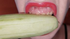 chewing and eating a cucumber