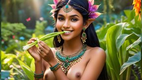 Beautiful Big Breasted Nude Indian Elf Girl with Leek