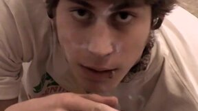Blonde Carl plays cock while chain smokin