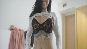 ”Stepson getting a boner seeing step mom Canela Skins big titties”