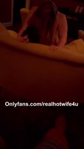 Husband cums while watching wife fuck bull in theater room