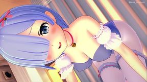 Hot Rem ends up covered in cum after playing in costume (hentai)