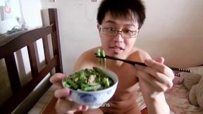 Naked Asian twink reveals his juicy snack time solo desires