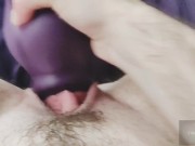 POV cunt boi moaning and fingering under panties and cums on thick toy