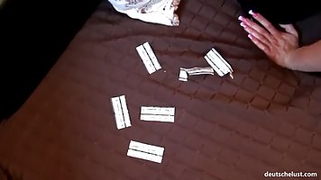 German blondes with big boobs are fucking a man they are in love with, in his bed