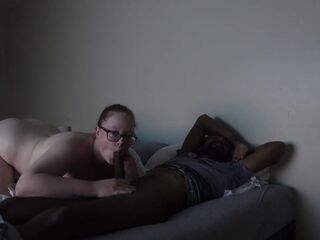 PAWG with glasses gives Ebony chap a Oral then rides his Dong pt.1