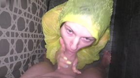 slutty blonde deep suck in raincoat and facial