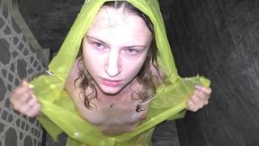 slutty blonde deep suck in raincoat and facial