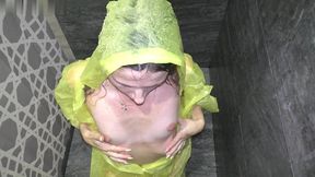 slutty blonde deep suck in raincoat and facial