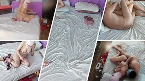 Amateur couple crazy sex in the bedroom. Sexy wife dries her hair.