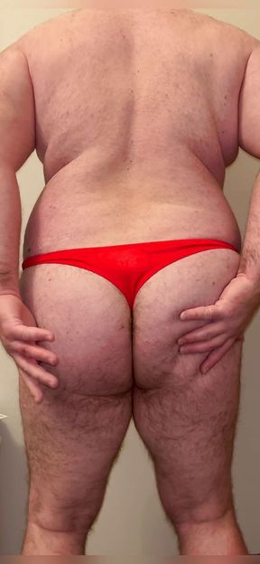 First Time Anal Steve Showing Full Bear Body in Red Thong While He Jacks off and Eats Some Precum and Ruined Cum