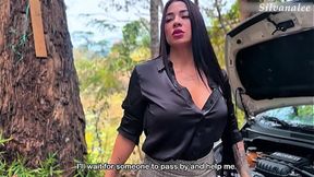 Street fix-it man gets lucky with busty Latina milf