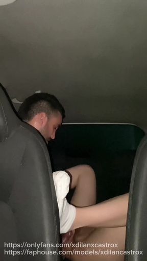 Cruising Straight Uber Driver Fucks Bareback the Tight Ass of Beautiful Young Gay Man in the Car Cums Inside Her Ass