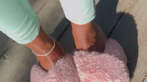 Glimmering Tangerine Toes: Outdoor Foot Indulgence with Sound Therapy