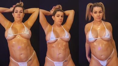 Oiled dance clip babe with big oiled ass and tits squished in micro bikini