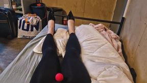 Teasing in yoga pants squirt with magic wand