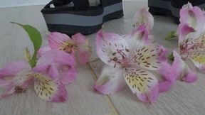 Crushed flowers with platform sandals a