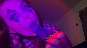 Clown girl strips, throats dildo & gives joi 🎈