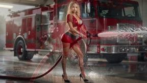 hot blonde fire station tease - perfect body show & hard sex in fire engine ai generated