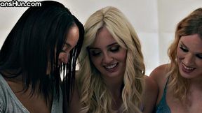 Trans honey pussyfuck BFFs in passionate 3way after BJ