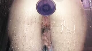 Fucking my suction cup sex toy on the shower wall