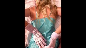 Bedtime with MILF and satin nightie and satin gloves
