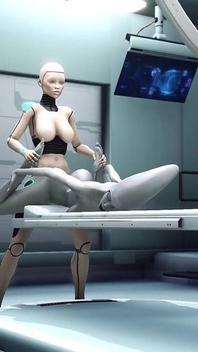 Hot sex! Sci-fi android fucks hard an alien in the surgery room in the space station