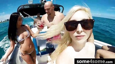 Petite teen besties Piper Perri and Brittany Shae join a wild group sex party on a sunny boat