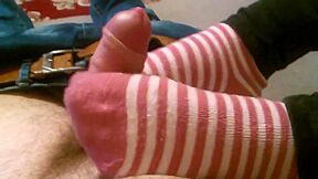 Striped Cotton Socks Make A Soft And Warm Footjob