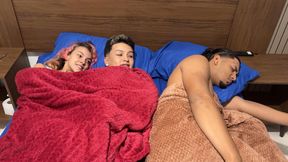 Two Latino Stepbrothers Have Sex for the First Time While Sharing a Hotel Bed with Their Stepfather.