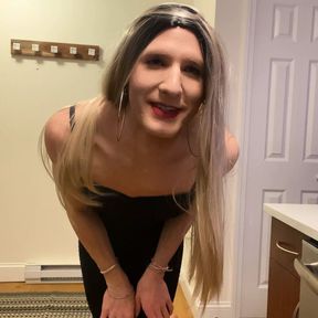 Slutty Blonde Crossdresser Showing Off Outfit